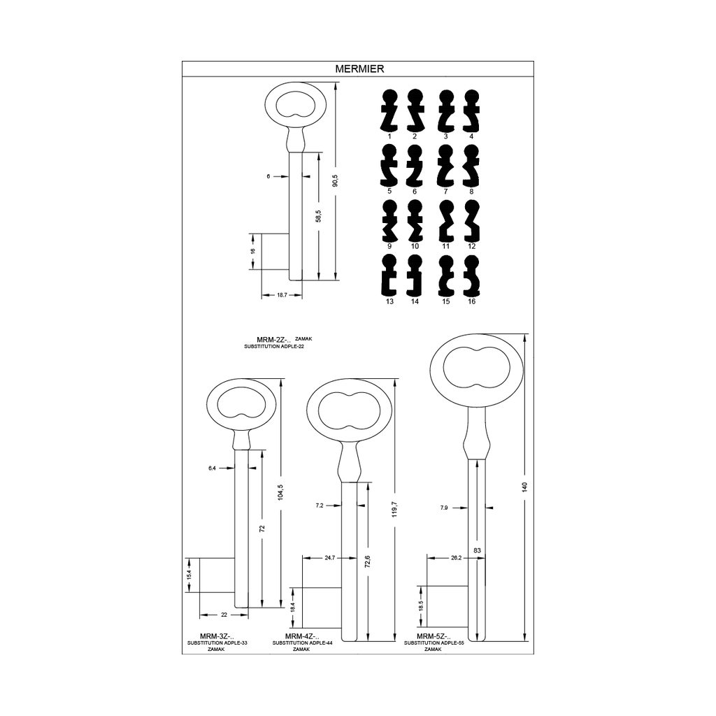 Clé à chiffre zamak l - 99mm MRM-2Z4