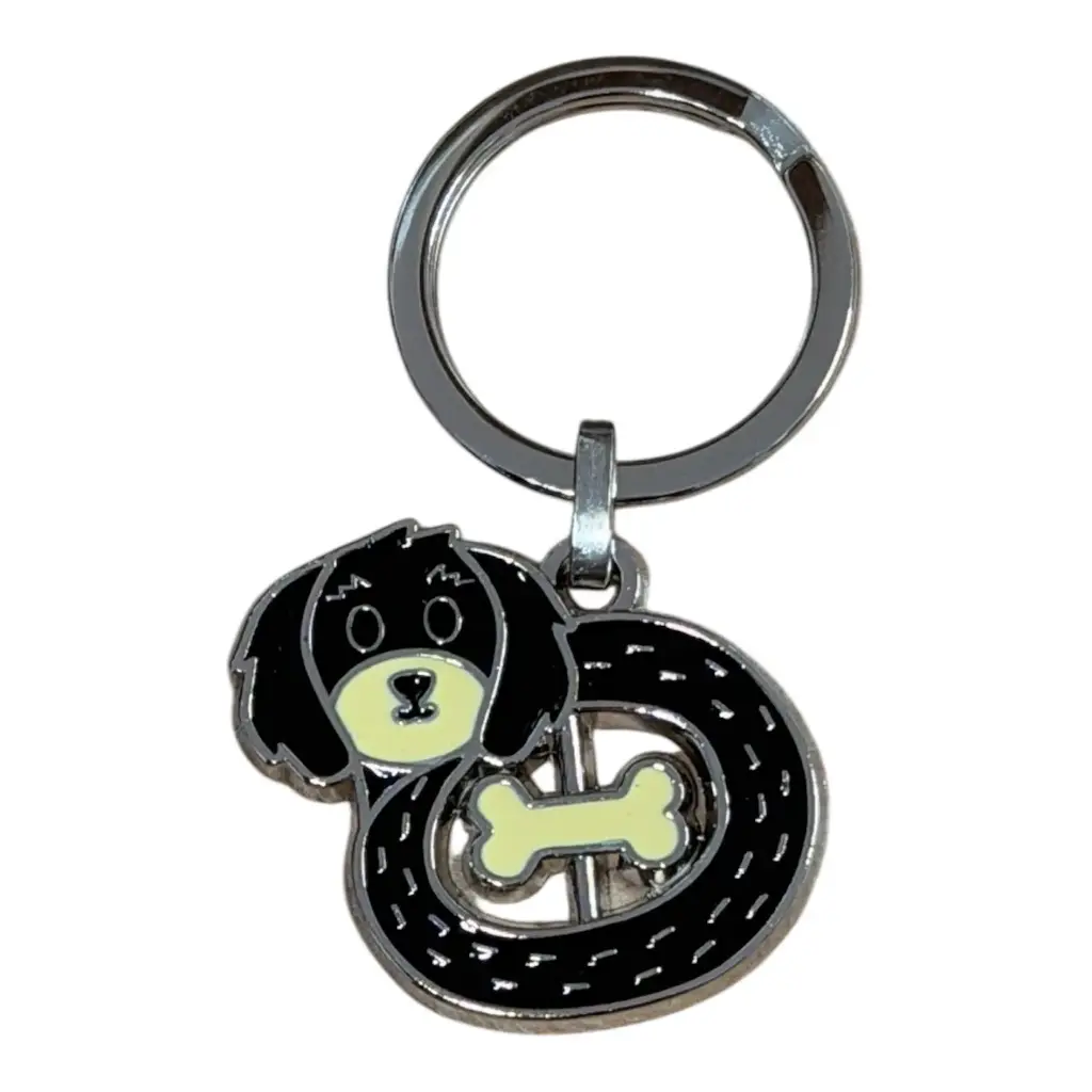 Porte-clé métal chien noir avec os