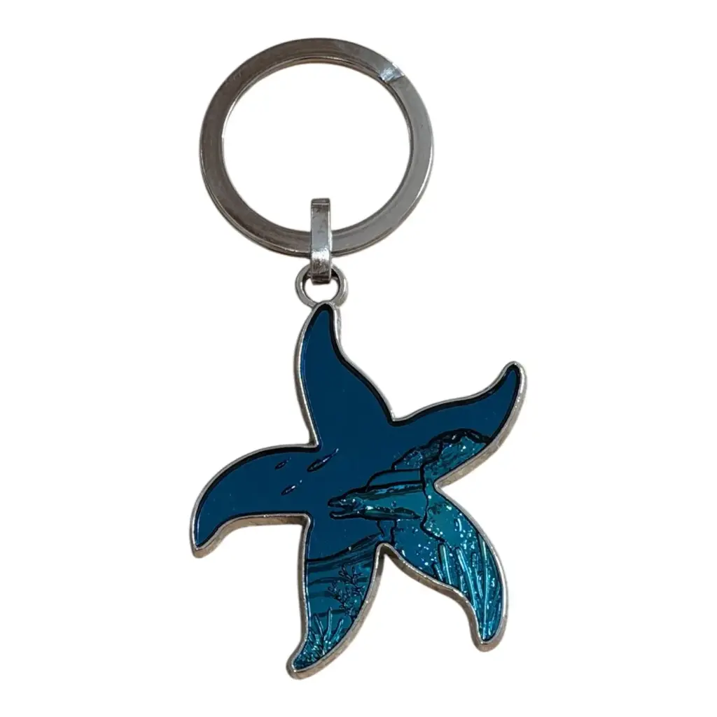 Porte-clé métal étoile de mer turquoise