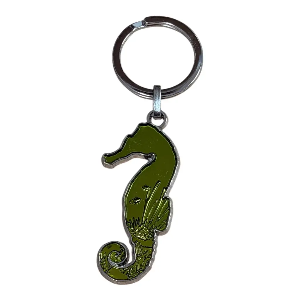 Porte-clé métal hippocampe vert anis