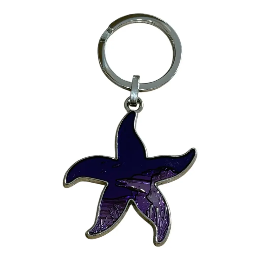 Porte-clé métal étoile de mer mauve