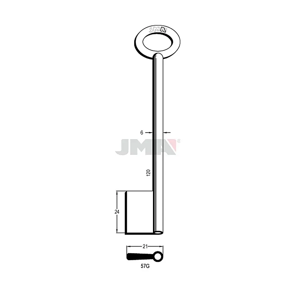 Clé forée laiton l 75 a 120 57G