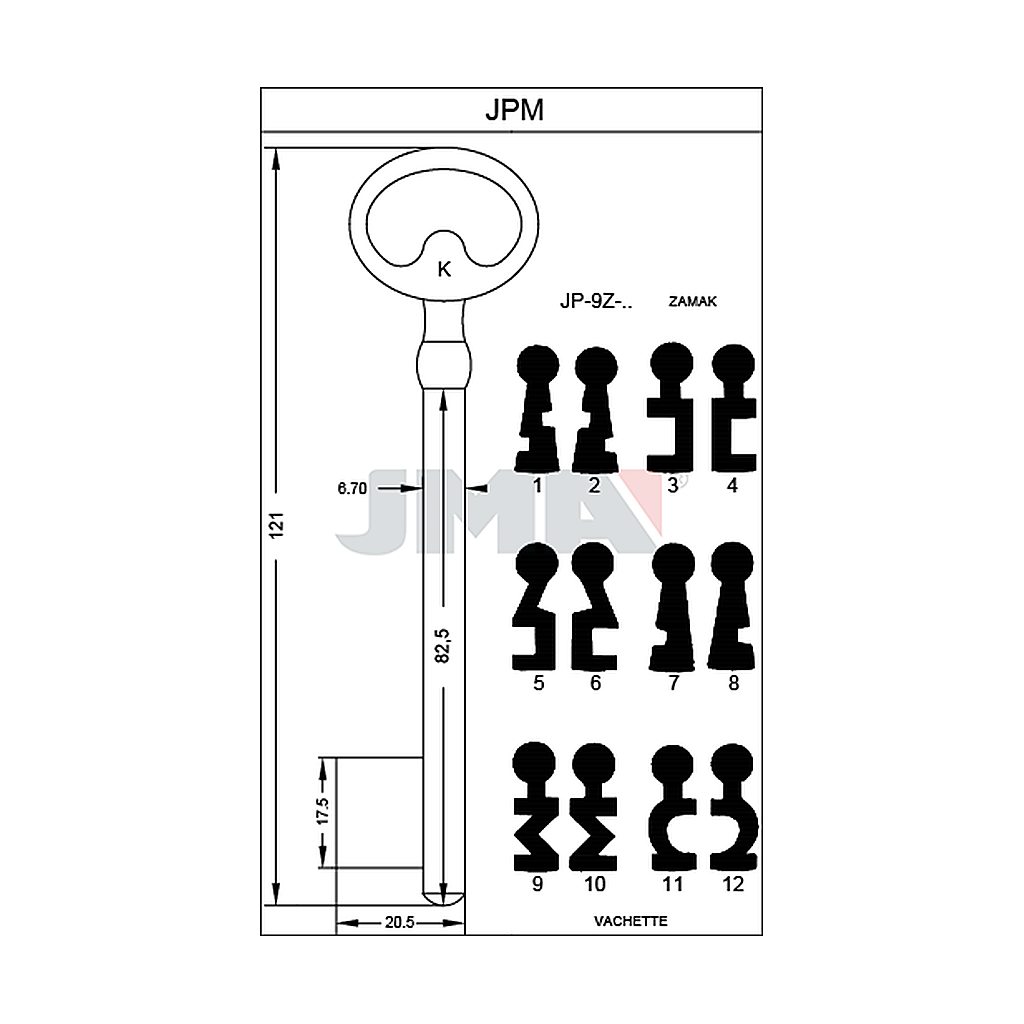 Clé à chiffre zamak l 100 a 12 JP-9Z9