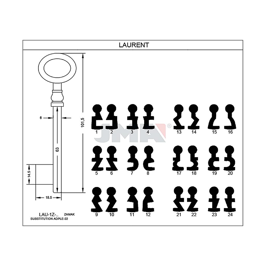 Clé à chiffre zamak l 100 a 12 LAU-1Z13