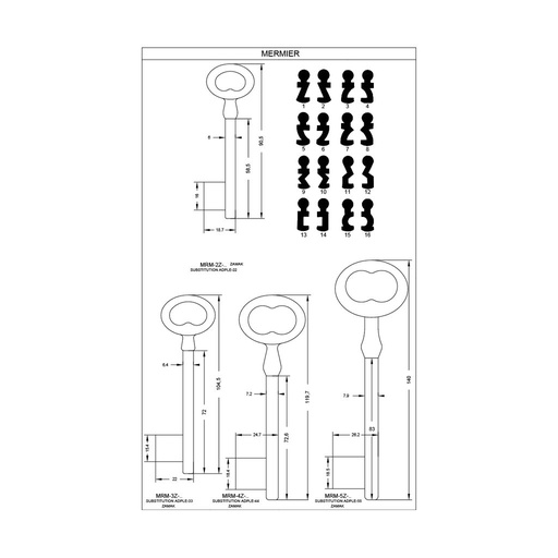 [MRM-2Z2] Clé à chiffre zamak l - 99mm MRM-2Z2