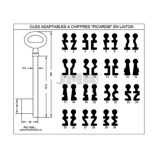 [PIC-105L5] Clé à chiffre laiton PIC-105L5