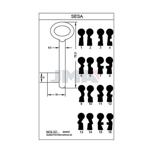 [SES-2Z12] Clé à chiffre zamak l - 99mm SES-2Z12