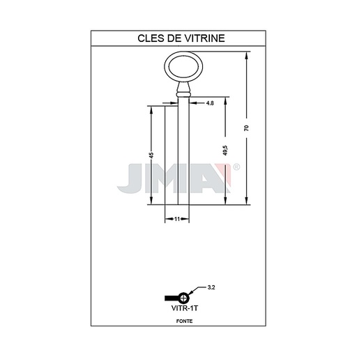 [VITR-1T] Clé à gorge ac fo forée VITR-1T
