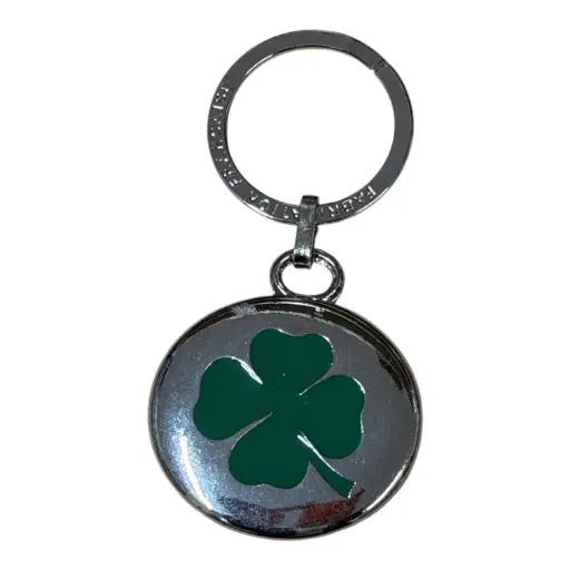 Porte-clé métal trefle 4 feuilles vert