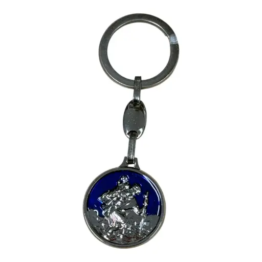 Porte-clé métal st christophe fond bleu