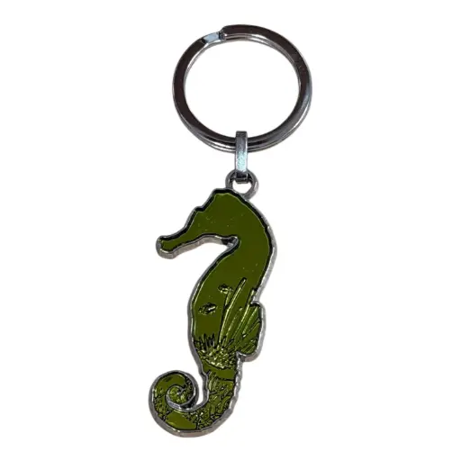 Porte-clé métal hippocampe vert anis