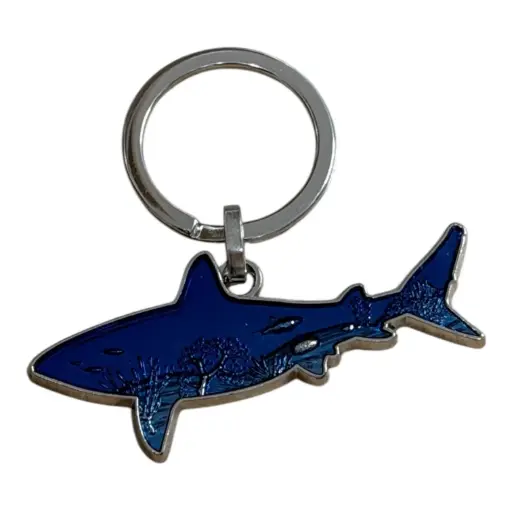 Porte-clé métal requin bleu